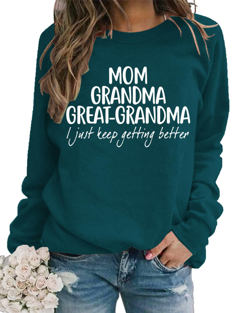 ZUNQKG Womens Grandma Sweatshirt Fleece Lined Crewneck Long Sleeve Inspirational Great Grandma Shirts Teal Blue S