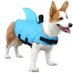 SUNFURA Medium Dog Life Jacket Shark Fin Dog Life Jackets Safety Vests for Swimming Dog Life Preserver with High Buoyancy & Rescue Handle French Bulldog Lifesaver for Small Medium Dogs Blue M