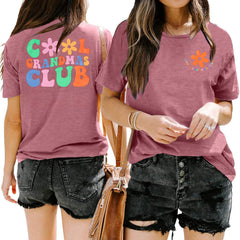 Grandma Shirt Woman Cool Grandma Club T-Shirt Floral Graphic Tee Grandma Gifts Shirts Funny Letter Print Tops Pink