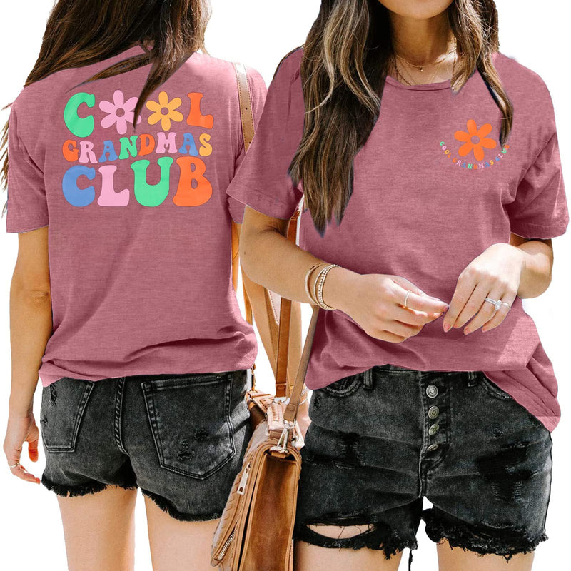 Grandma Shirt Woman Cool Grandma Club T-Shirt Floral Graphic Tee Grandma Gifts Shirts Funny Letter Print Tops Pink