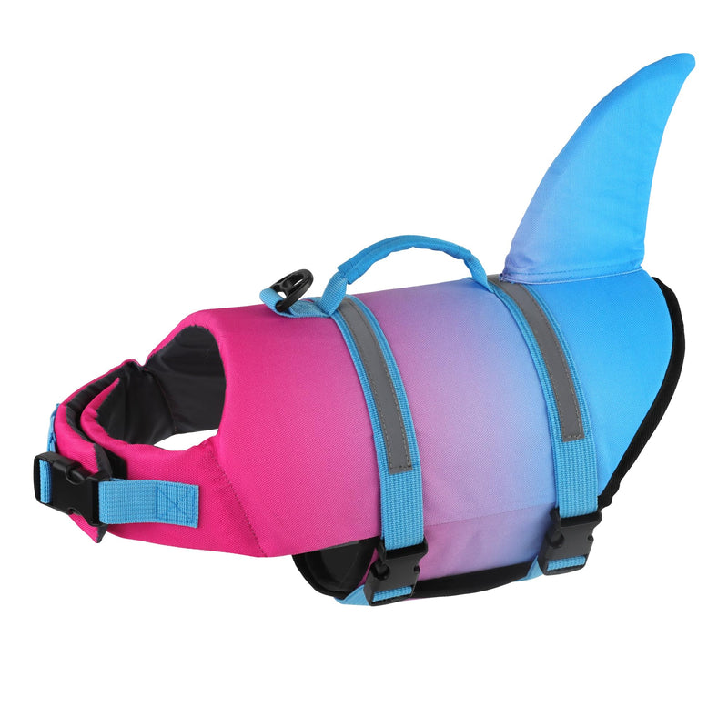 Dogcheer Dog Life Jacket Cute Shark Dog Life Vest for Swimming Boating with Superior Buoyancy and Rescue Handle Adjustable Puppy Swim Vest for Small Medium Large Dogs - Gradient Red Blue XL