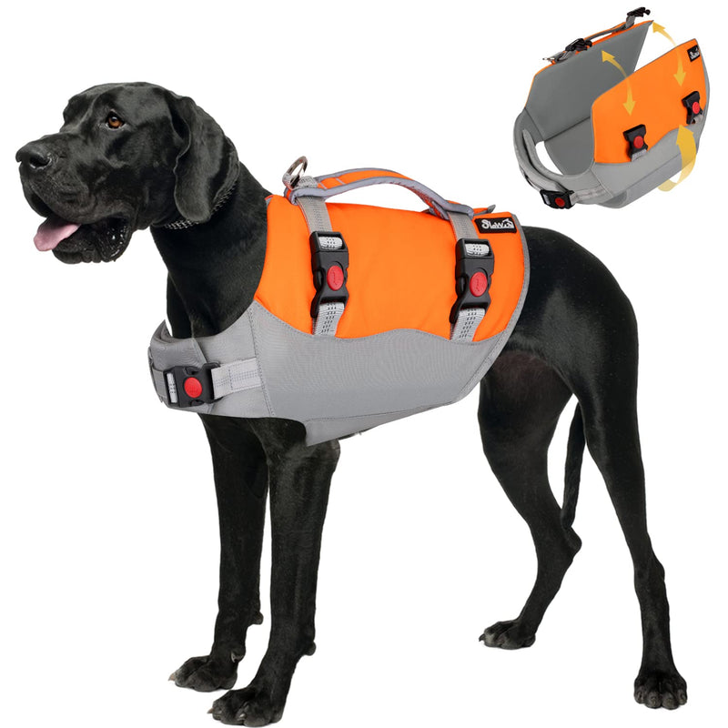 SlowTon Dog Life Jacket Adjustable Ripstop Dog Life Vest with One Piece Belly Support Superior Buoyancy Skin-Friendly Neoprene Pet Safety Flotation Vest for Swimming, Boating, Pool, or Beach