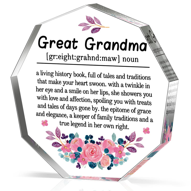 TuSuQing Great Grandma Gifts from Grandchildren Thank You Gift for Great Grandma Best Grandma Ever Birthday Christmas Gift for Grandmothe Great Grandma Definition Acrylic Decorative Signs Plaques